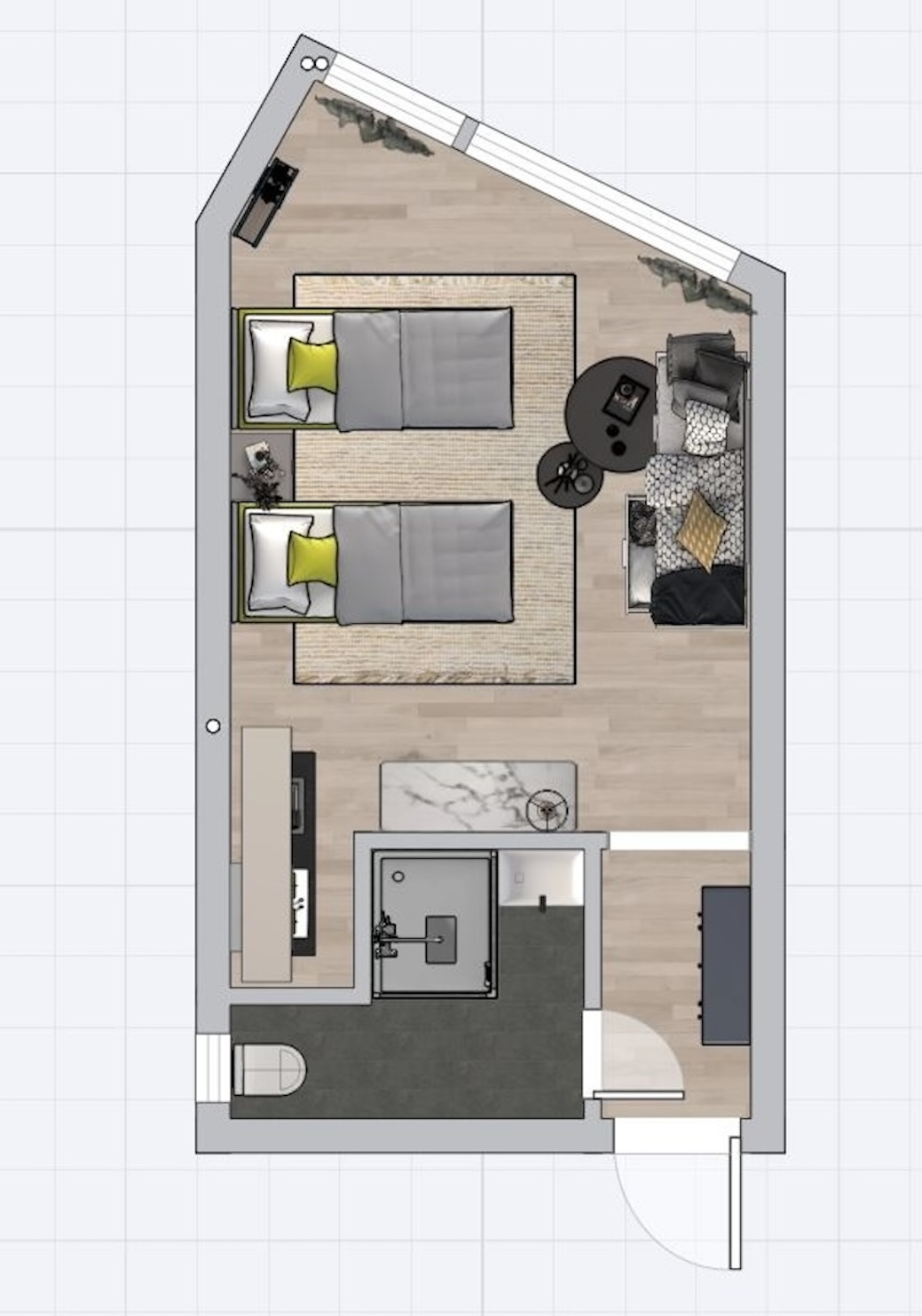 Grundriss, 1-Zimmer am Park